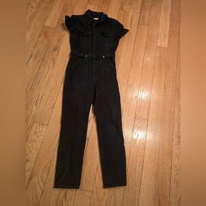 Good American Fit For Success Black Denim Short Sleeve Mechanic Jumpsuit Size L